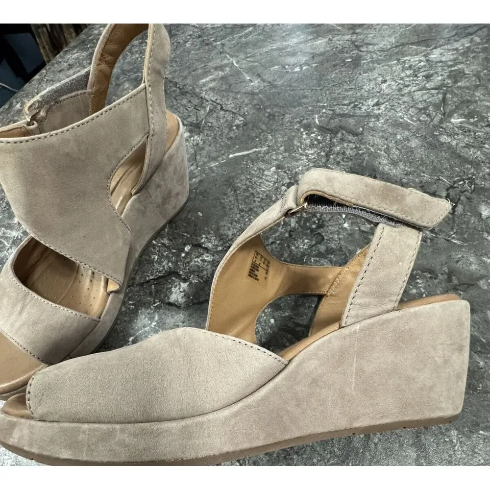 Clarks Taupe Suede Open-Toe Heels